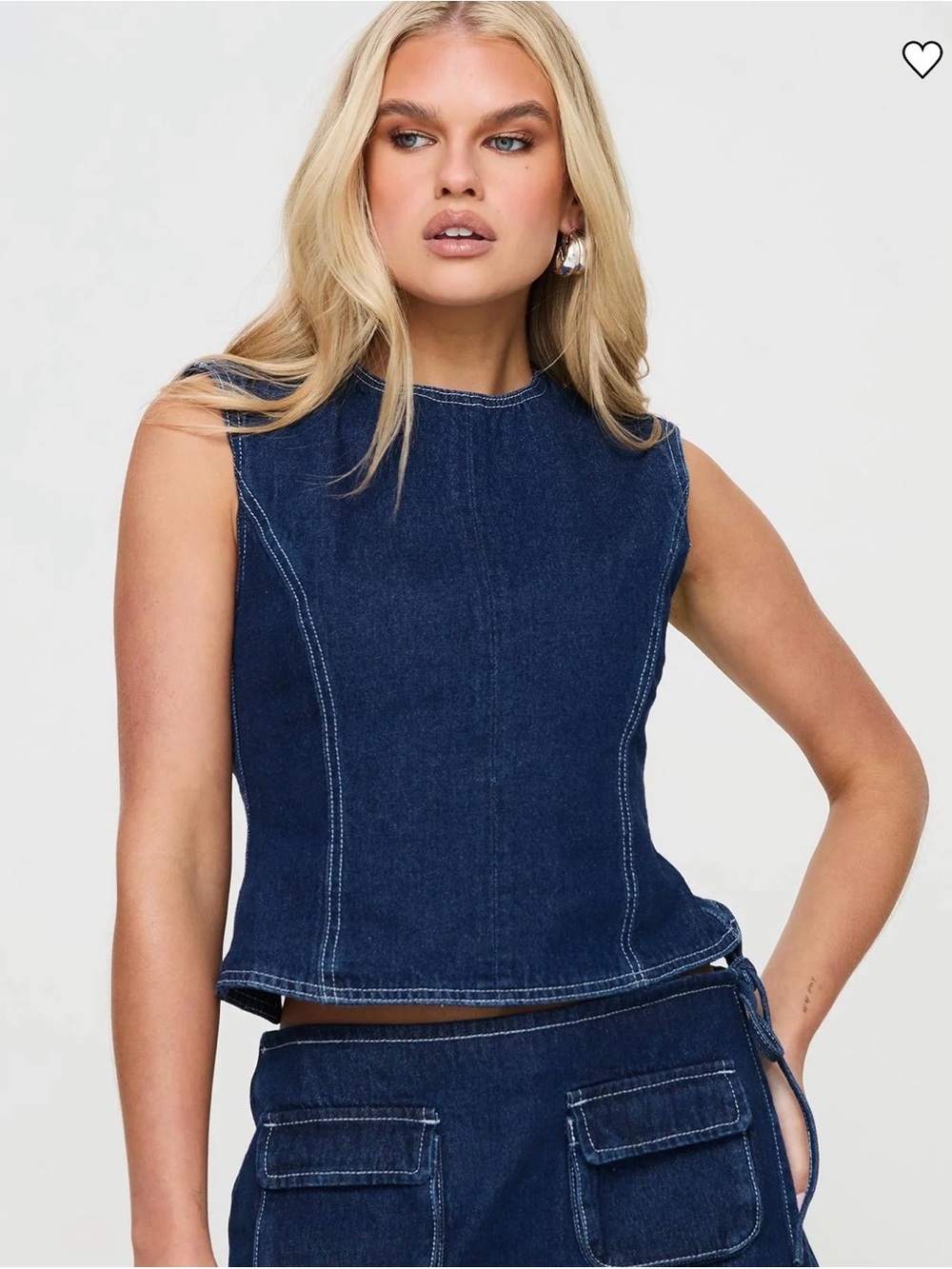 Lioness Dark Blue Open-Back Denim top with Tie - Picture 2 of 3